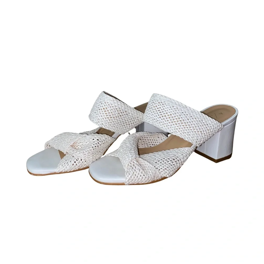 Anthropologie Woven Slide Sandals EU36 Cream 3in Heel 8.5in‎ Light Wear